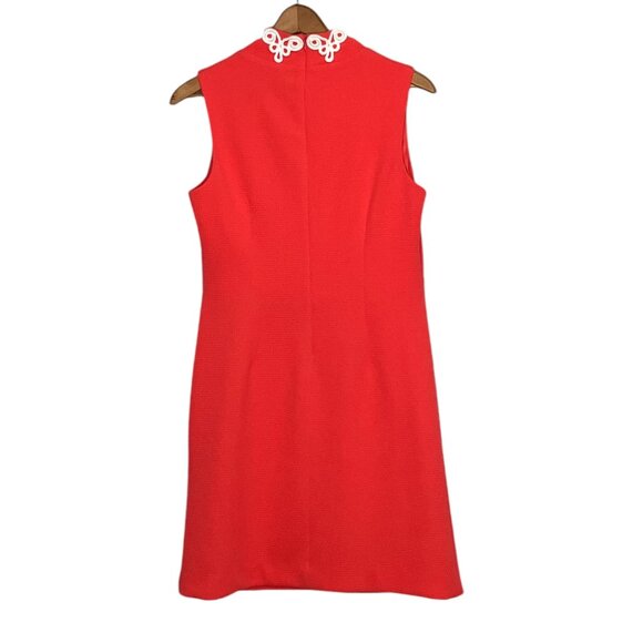 Vince Camuto Size 4 Coral V-Neck Stretch Scuba Knit Preppy Shift Mini Dress - Picture 2 of 4